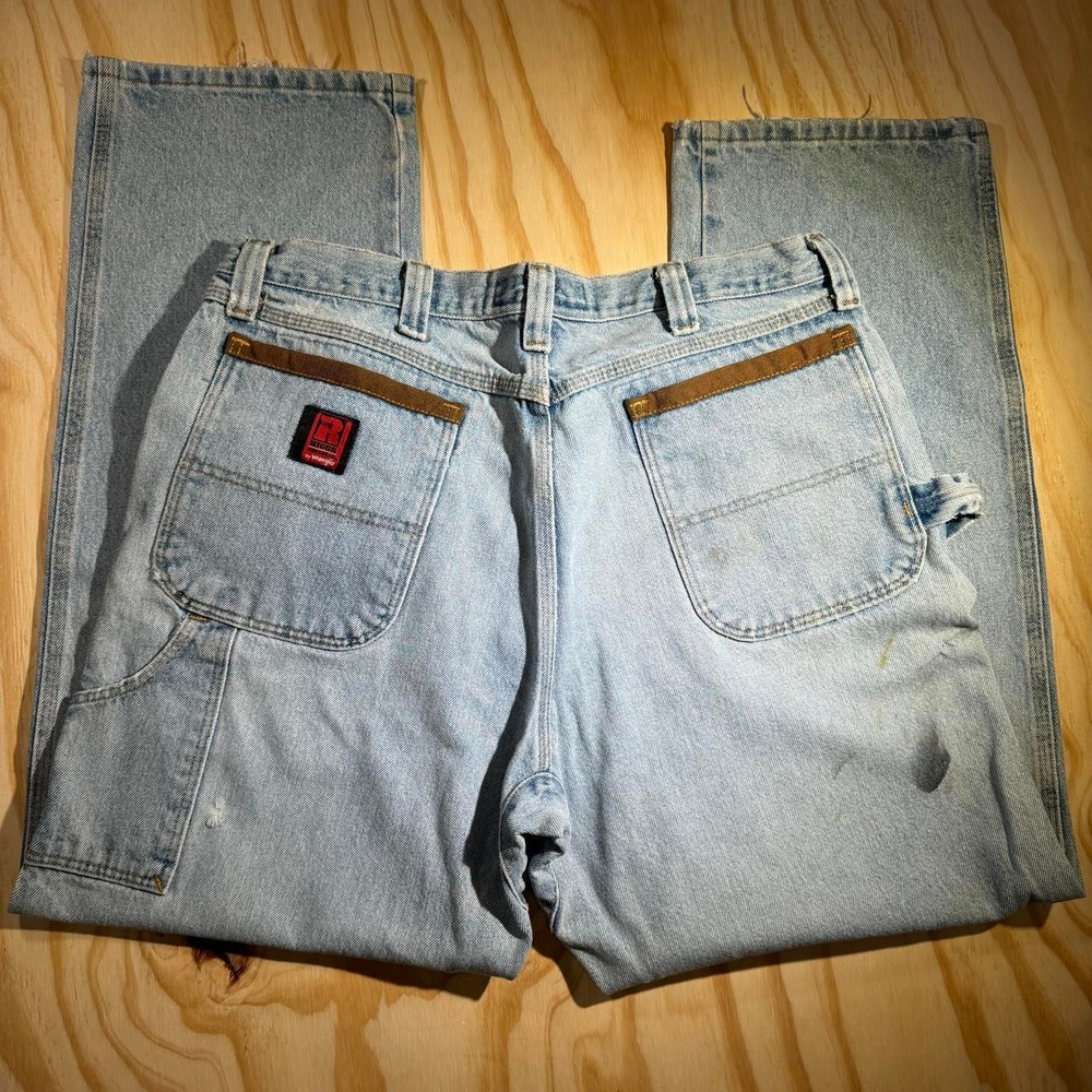 90s vintage baggy Riggs wrangler carpenter jeans 36x32 Light blue denim
